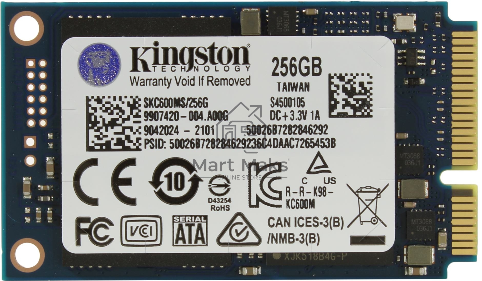 Накопитель SSD Kingston KC600, 256GB, mSATA, R/W 550/500