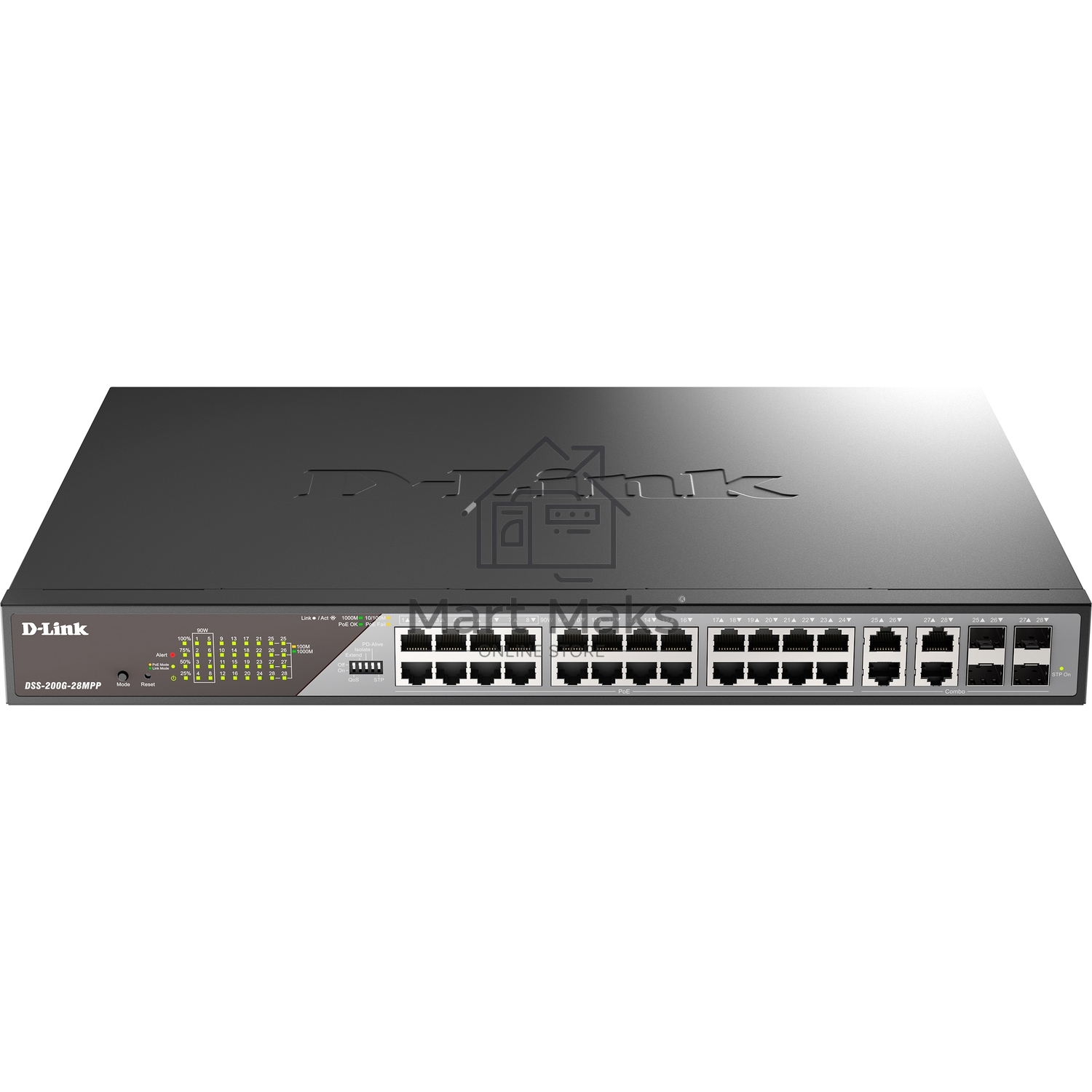 Сетевой коммутатор Smart L2 Surveillance Switch 24х1000Base-T PoE (8 PoE ports 802.3bt 90W), 4xCombo 1000Base-T PoE/SFP, PoE Budget 518W, Long-range PoE up to 250m