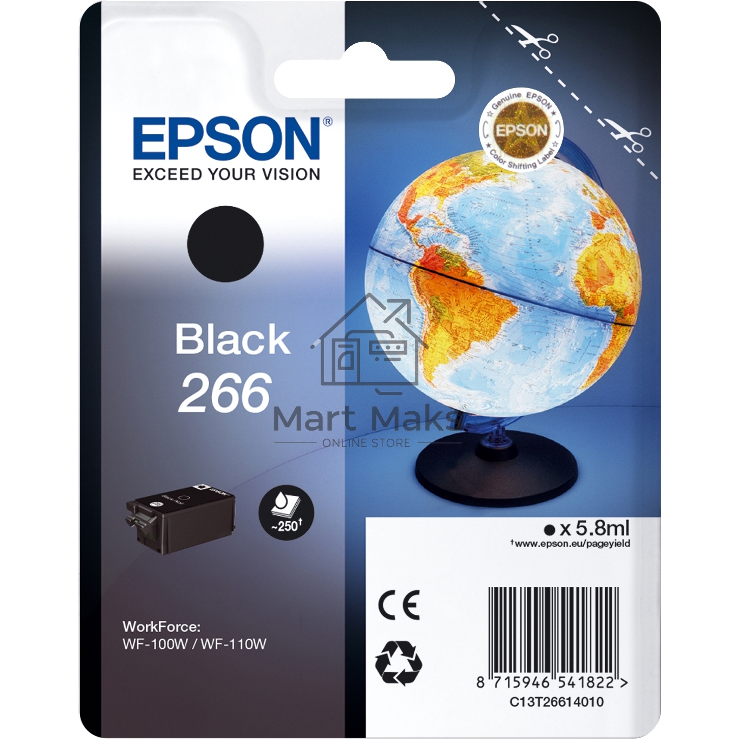Картридж струйный Epson T266 (C13T26614010) черный (250 стр) для WF-100