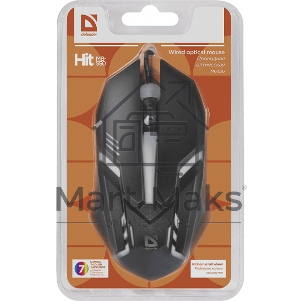 Мышь проводная Defender Hit MB-550 черный, 1600 dpi, USB, кнопки - 4