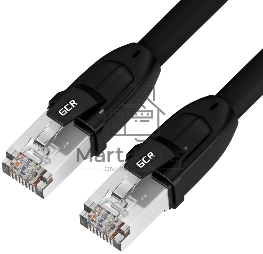 Патч-корд GCR PROF кат.8 ethernet  10.0m F/FTP, RJ45, CU, 26 AWG, литой, прямой, черный, экранированные коннекторы, GCR-52351
