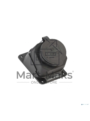 Розетка 1-м Омега РБу13-1-0м с защ. крышкой угловая настен. с заземл. IP44 черный каучук ИЭК PKR22-016-2-K02