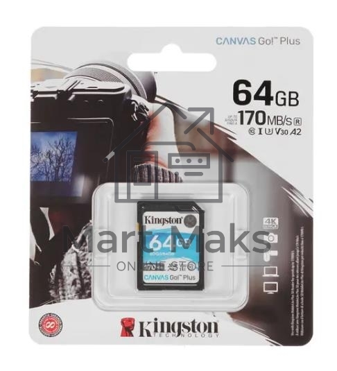 Флеш карта Kingston 64GB SDXC Canvas Go Plus 170R C10 UHS-I U3 V30 EAN: 740617301397