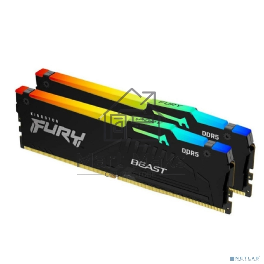 Оперативная память Kingston Fury Beast, DDR5, 32GB (2x16GB), 5600MHz, CL36, DIMM, с радиаторами, RGB, черный