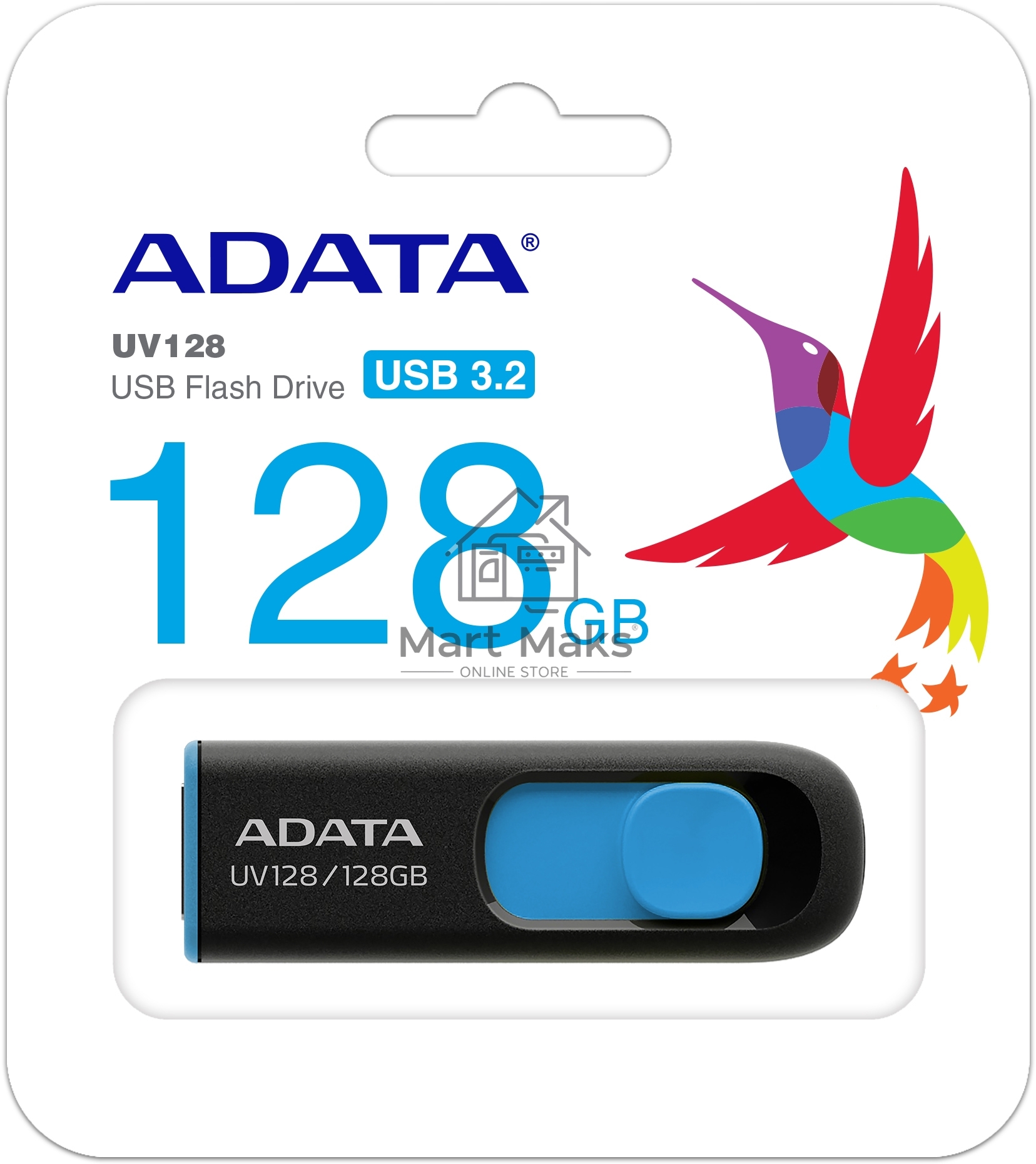 Флешка USB ADATA R/W 128GB ADATA UV128, USB 3.0, черный/синий