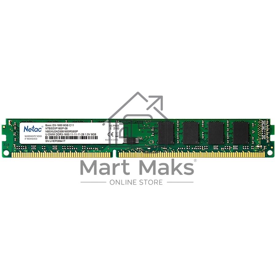 Оперативная память NETAC Basic, DDR3, 8GB (1x8GB), 1600MHz, CL11, DIMM