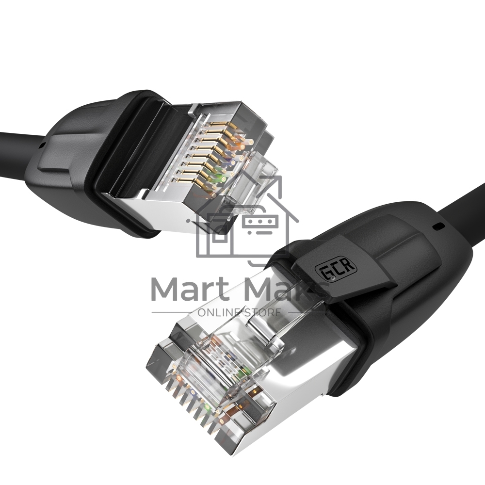Патч-корд GCR PROF кат.8 ethernet  10.0m F/FTP, RJ45, CU, 26 AWG, литой, прямой, черный, экранированные коннекторы, GCR-52351