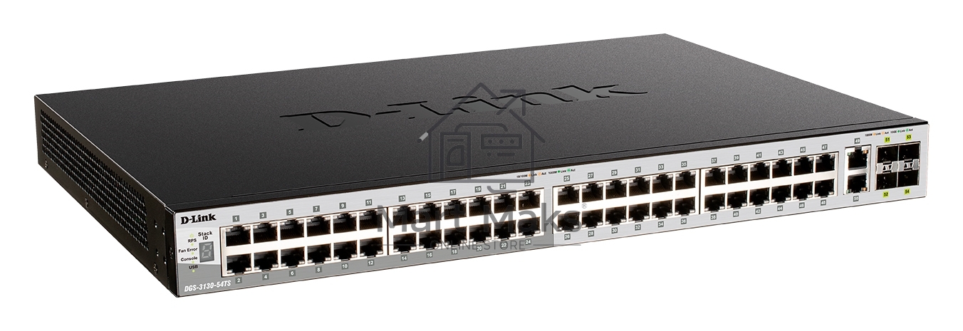 Управляемый L3 стекируемый коммутатор D-Link DGS-3130-54TS/B1A PROJ с 48 портами 10/100/1000Base-T, 2 портами 10GBase-T и 4 портами 10GBase-X SFP+