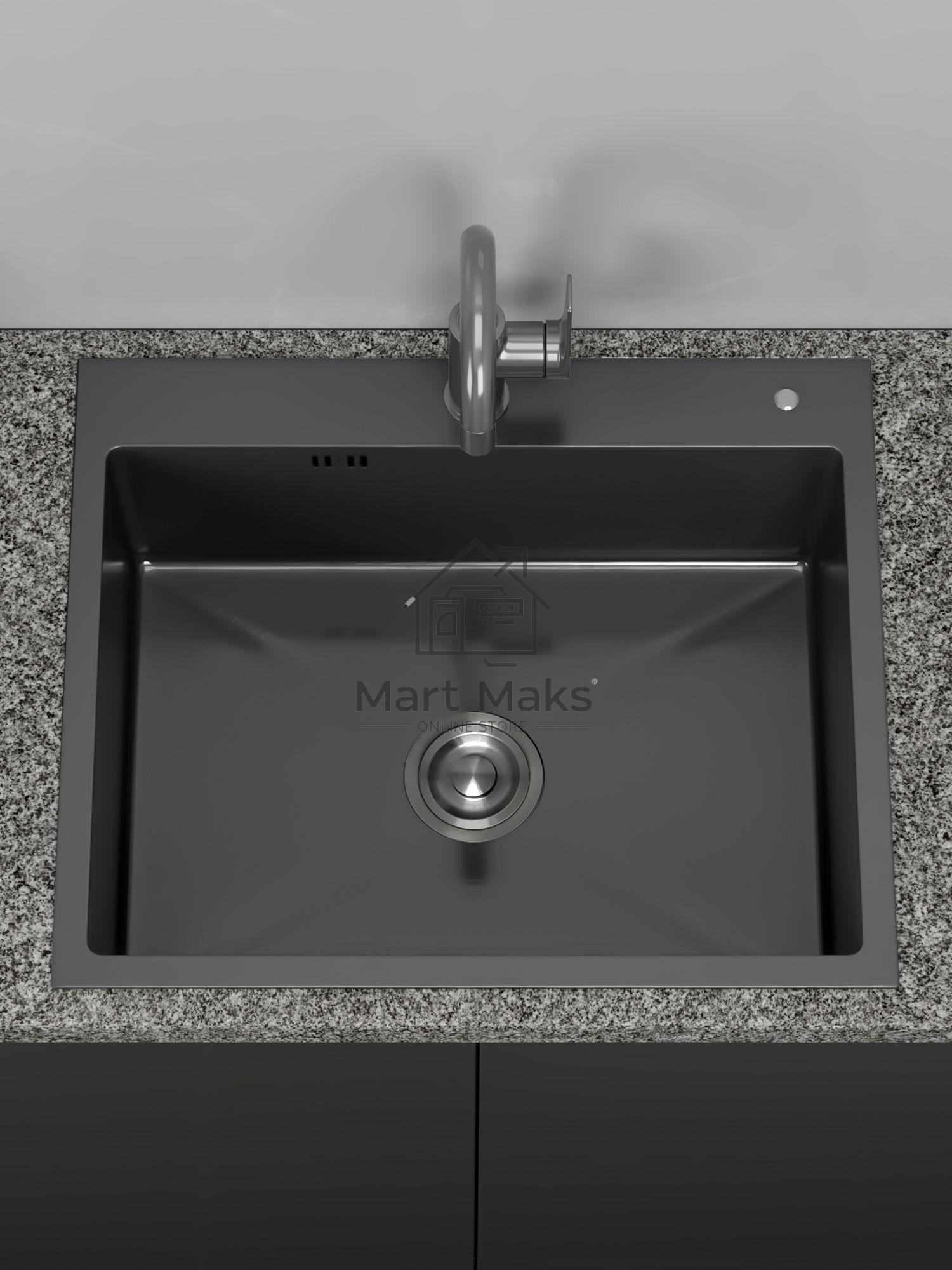 Мойка кухонная из нержавеющей стали BAUEDGE SOUL KT6050B NANO BLACK, сифон EASY CLEAN в комплекте