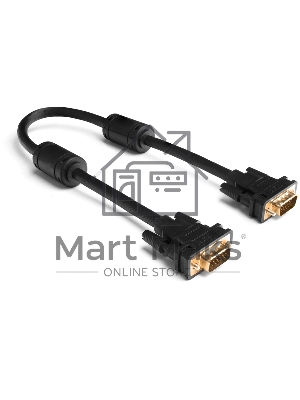 Кабель Greenconnect SVGA 7.0м черный, позолоченные контакты, ферритовые кольца, OD8.0мм. 15M / 15M Premium GCR-VM2VM2-7.0m, 28/28 AWG, двойной экран