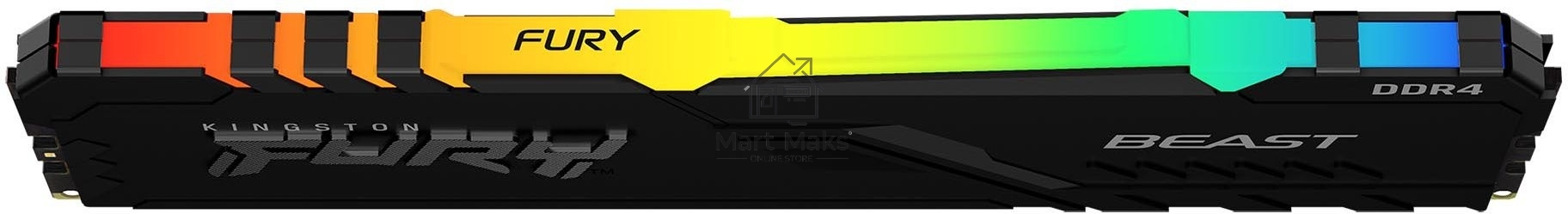 Оперативная память Kingston Fury Beast, DDR4, 16GB (1x16GB), 3200MHz, CL16, DIMM, с радиатором, RGB, черный