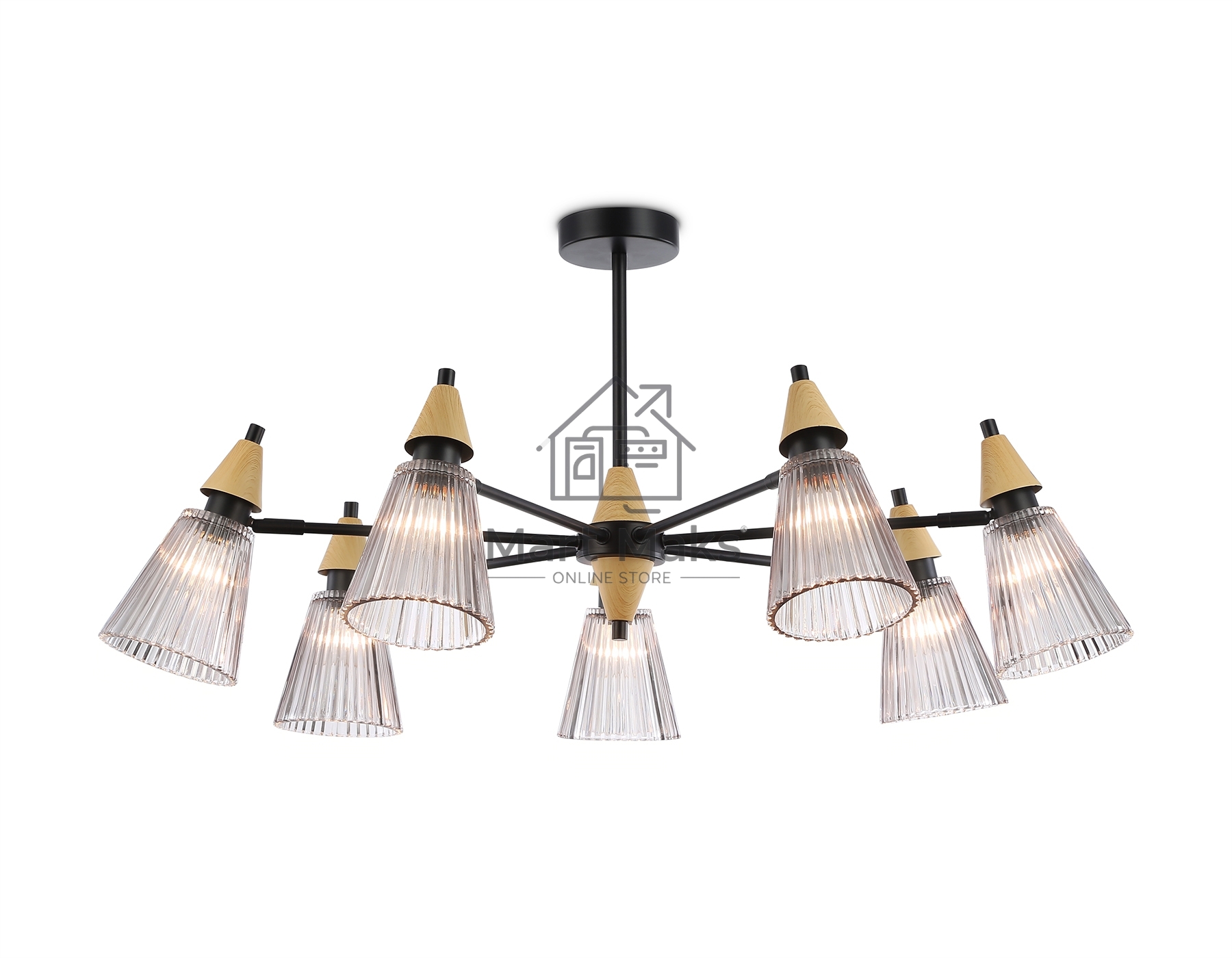 Люстра Ambrella light LH58116/7 BK/LW/SM черный/светлое дерево/дымчатый E14*7 max 40W D750*390