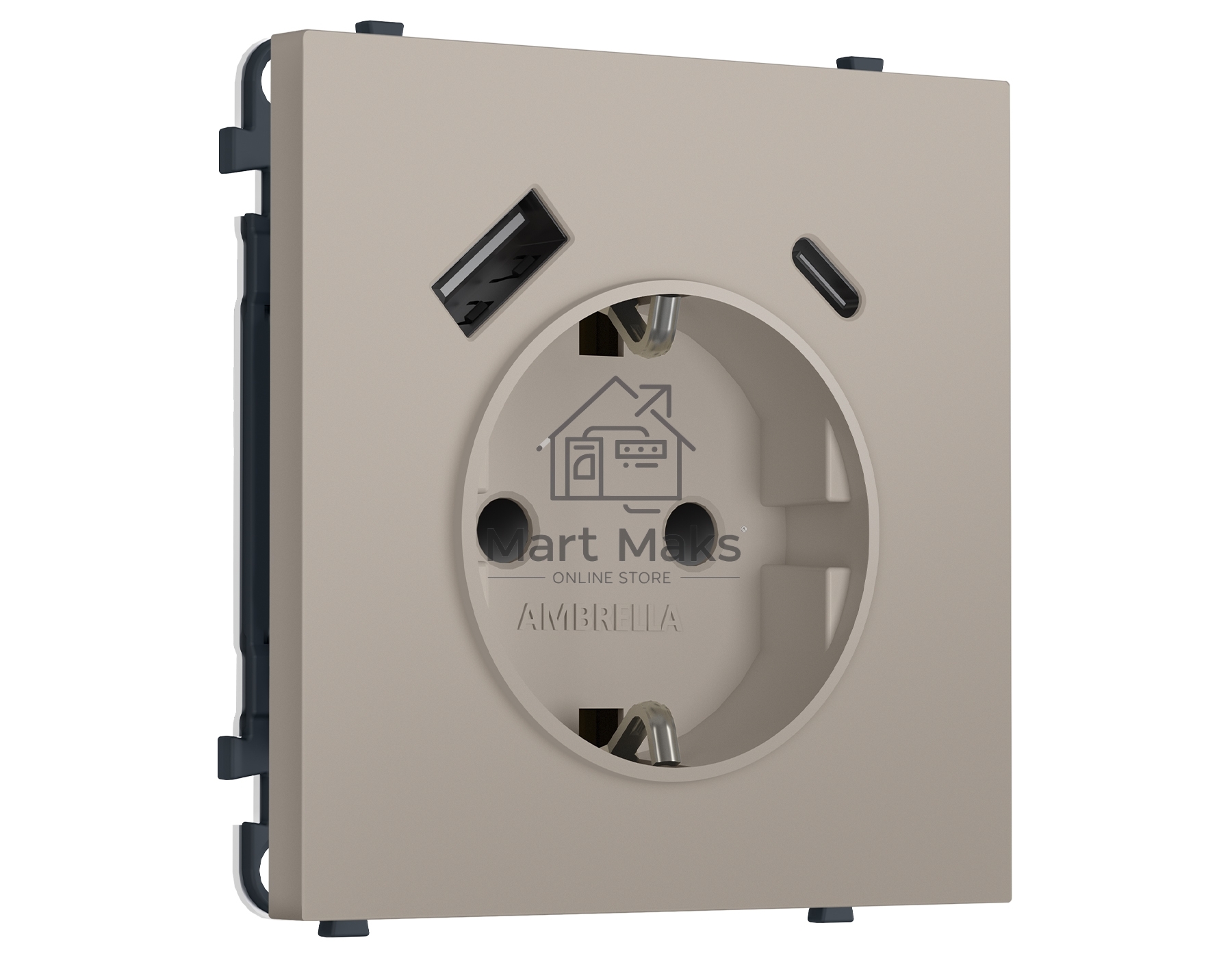 Комплект механизма электрической розетки SIGMA Серо-бежевый матовый 2USB A+C 20W (быст. зар.) с/з с/ш 16A-250V QUANT PRO (SP3700, PR160)