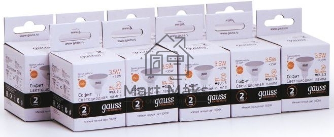 Лампа светодиодная Gauss Elementary MR16 3.5Вт цок.: GU5.3 спот 220B 3000K св. свеч. бел. теп. (упак.: 10 шт) (13514)