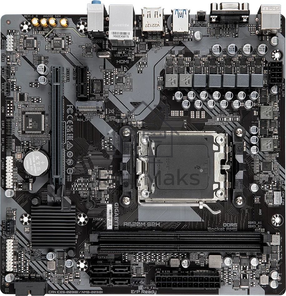 Материнская плата Gigabyte A620M S2H, Micro-ATX, AM5, AMD A620, 2xDDR5, 4xSATA, 1xM.2, 1xPCI-E 4.0 x16, 1xDP, 1xHDMI, 1xVGA, 1x1Gb LAN, 2xUSB 3.2 Gen 1, 4xUSB 2.0, 3x3.5mm, 7.1, mATX