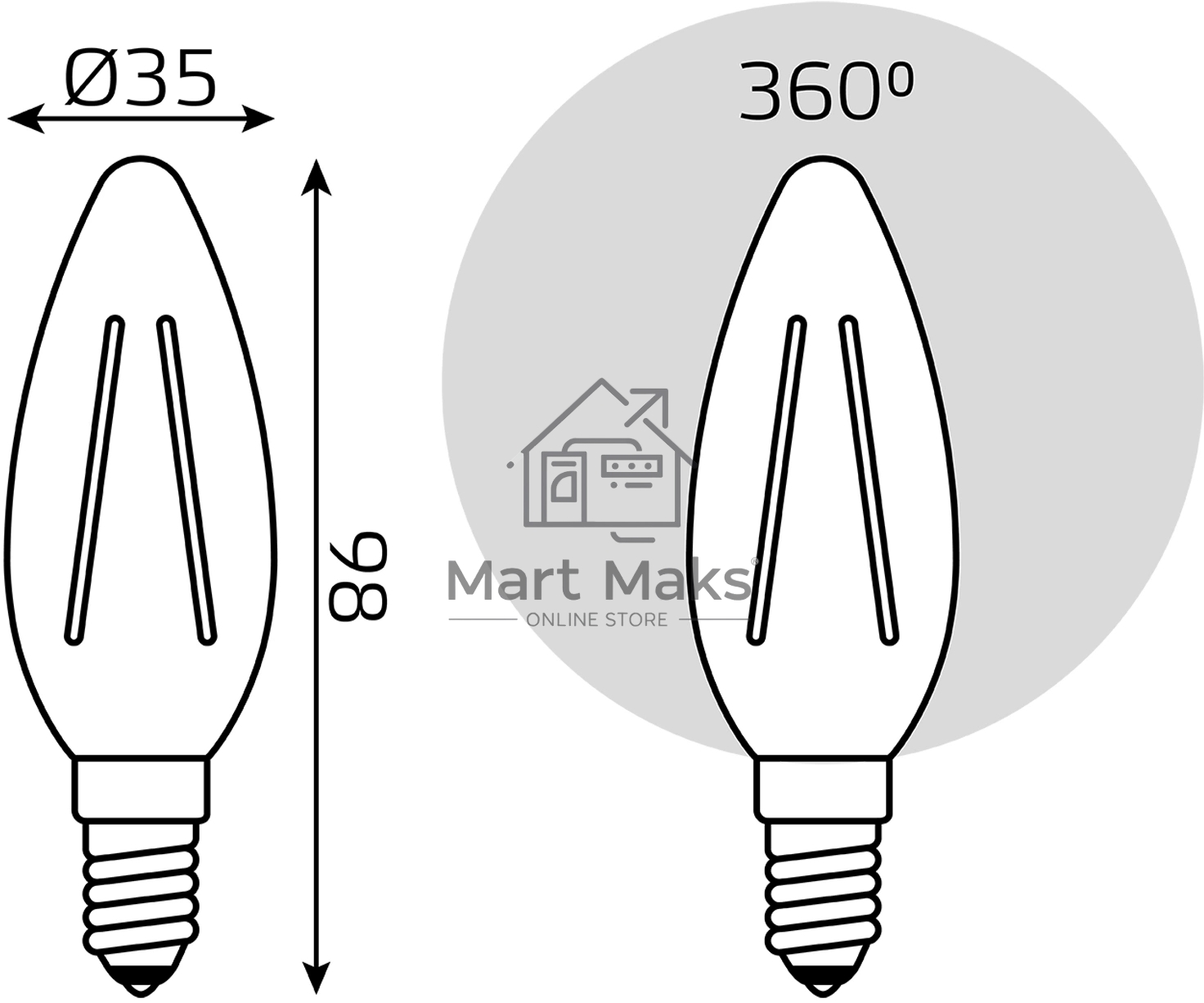 Лампа филам. Gauss Filament 8Вт цок.:E14 свеча св.свеч.бел.нейт. (упак.:10шт) (32128)