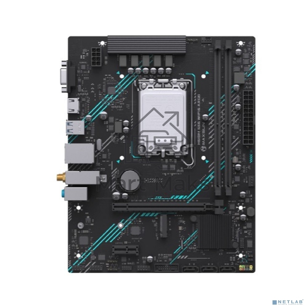 Материнская плата Maxsun H610M 666 WiFi6 ARGB, LGA 1700, Intel H610, 2xDDR4, 3xSATA, 1xM.2, 1xPCI-E 4.0 x16, 1xPCI-E x1, 1xHDMI, 1xVGA, 2xUSB 3.2 Gen 1, 2xUSB 2.0, 1x 1Gb LAN, 3x3.5 мм, 5.1, Micro-ATX