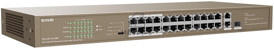 Коммутатор Tenda TEF1126P-24-250W 26-Портовыйбез управления FE c 24 портами PoE