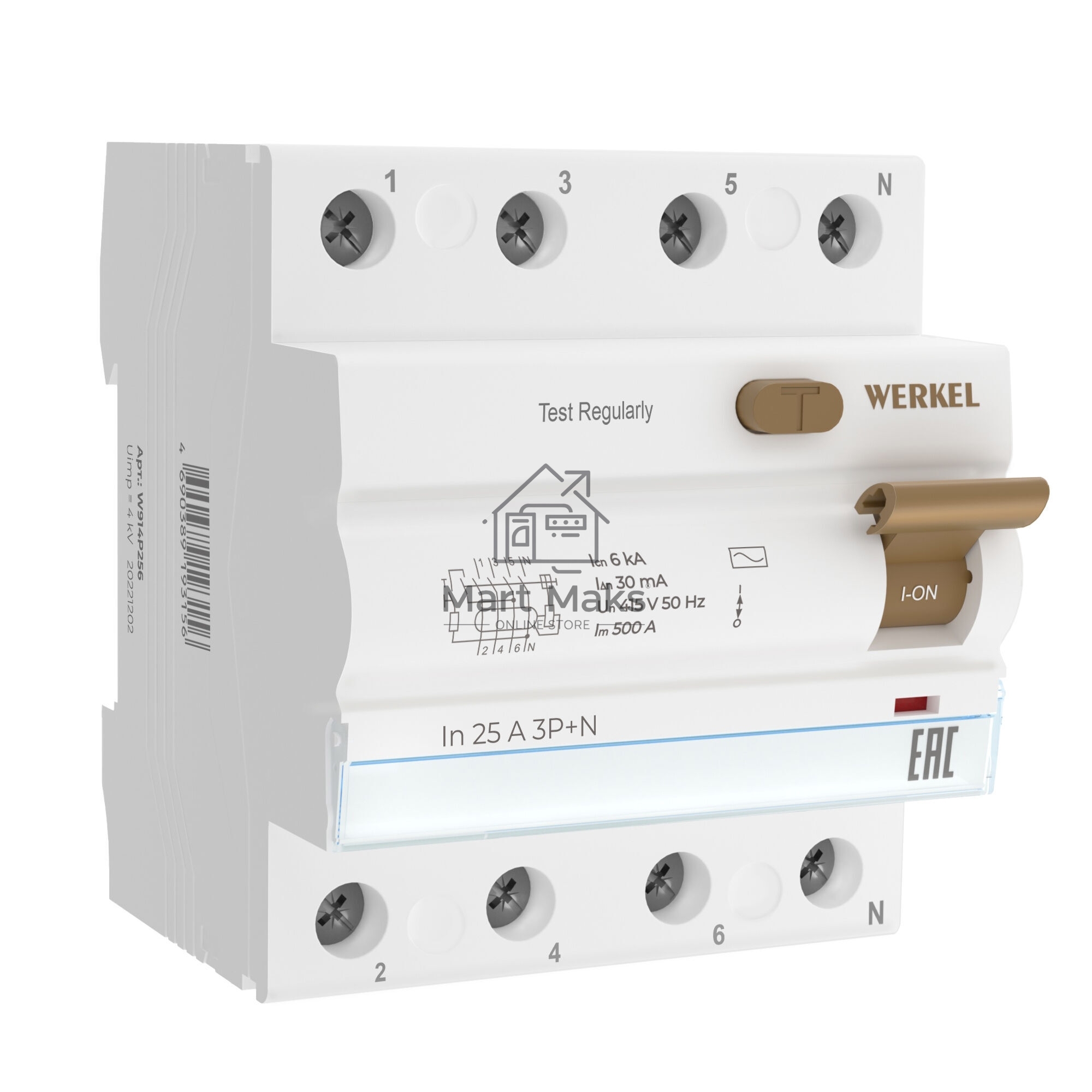 Устройство защитного отключения Werkel 3P+N 25 A 30 mА  АС  6 kА W914P256