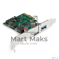 Контроллер ExeGate EXE-313-1A1C (PCI-E x4 v3.0, USB3.2 Gen2 1xType-A + 1xType-C ext., SuperSpeed+ скорость до 10 Гбит/с, разъем доп.питания, ASMedia Chipset ASM3142)