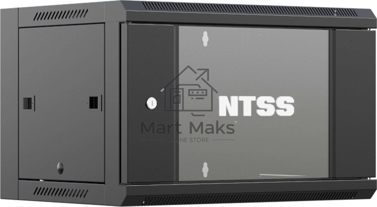 Шкаф коммутационный NTSS NTSS-W12U6045GS (NTSS-W12U6045GS-BL) настенный 12U 570x450мм пер.дв.стекл 60кг черный 350мм 22.2кг 220град. 635мм IP20 сталь