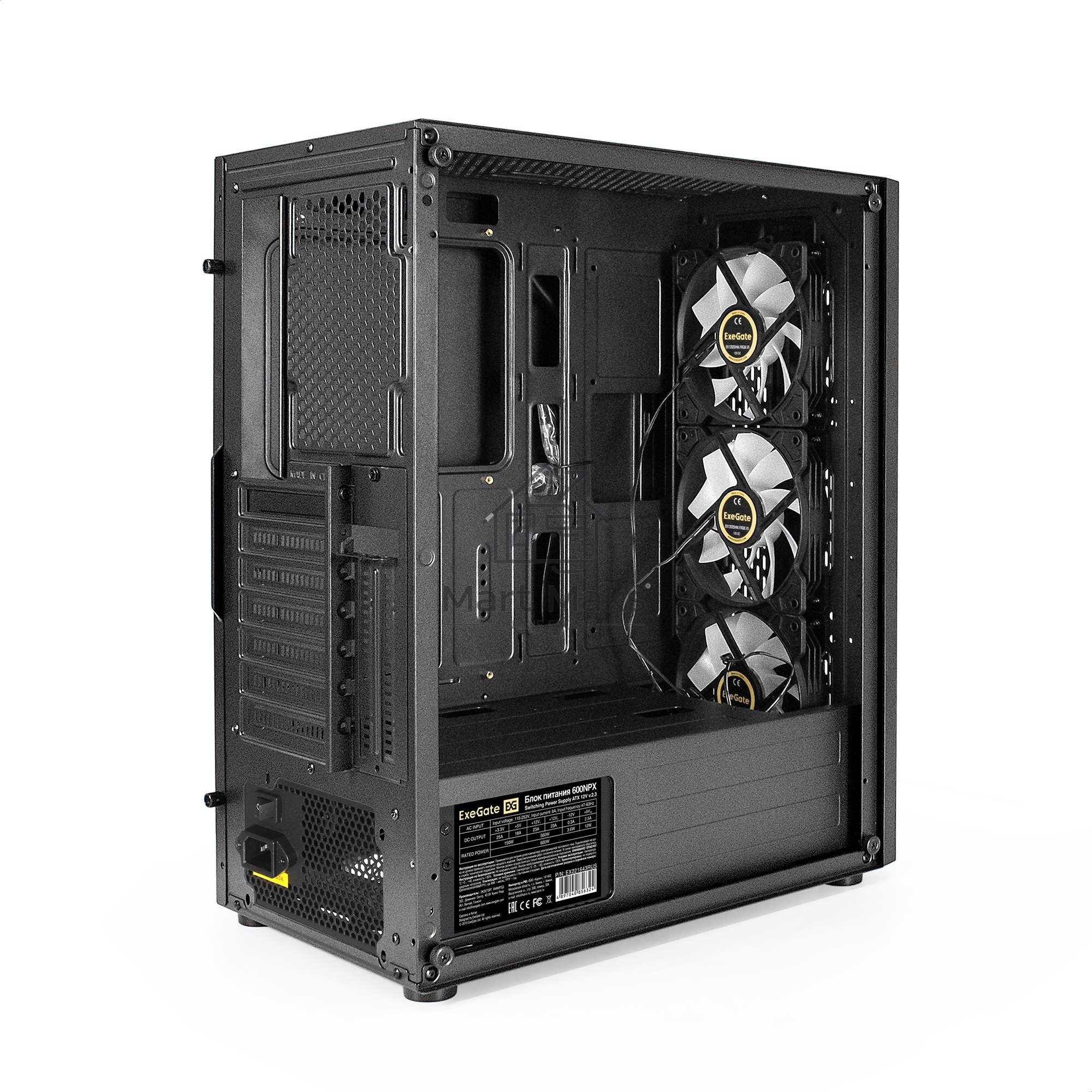 Компьютерный корпус Miditower ExeGate EVO-9205-NPX600 (ATX, БП 600NPX с вент. 12 см, с окном, 1*USB+1*USB3.0, аудио, 3 вент. 12см с RGB подсветкой)