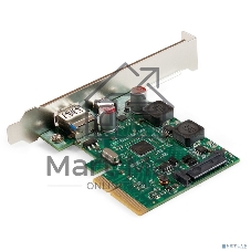 Контроллер ExeGate EXE-313-1A1C (PCI-E x4 v3.0, USB3.2 Gen2 1xType-A + 1xType-C ext., SuperSpeed+ скорость до 10 Гбит/с, разъем доп.питания, ASMedia Chipset ASM3142)