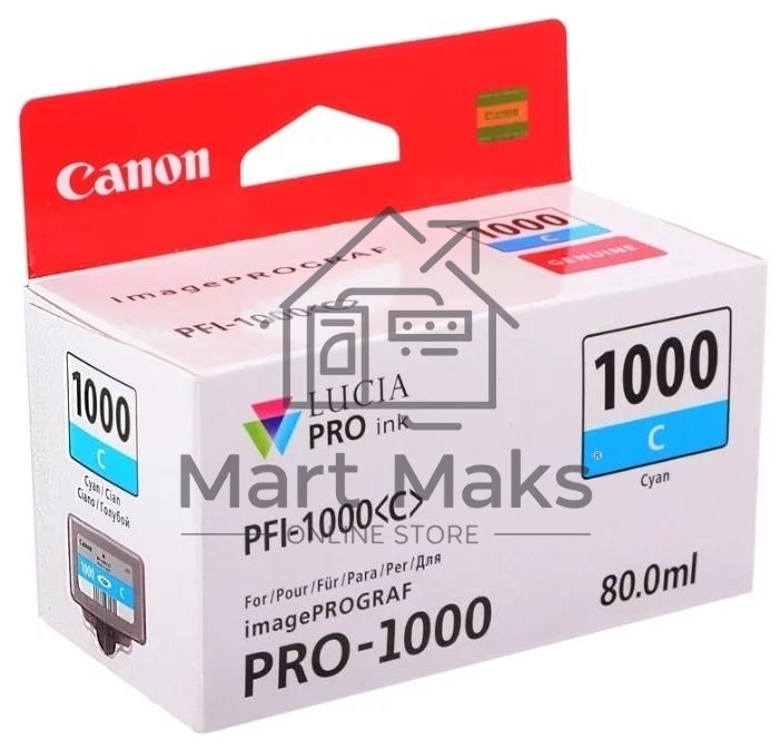 Картридж струйный Canon PFI-1000 C для IJ SFP PRO-1000 WFG. Голубой. 80 мл.
