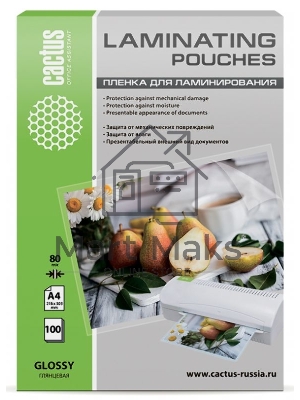 Пленка для ламинирования Cactus 80мкм A4 (100 шт) глянцевая 216x303 мм CS-LPGA480100