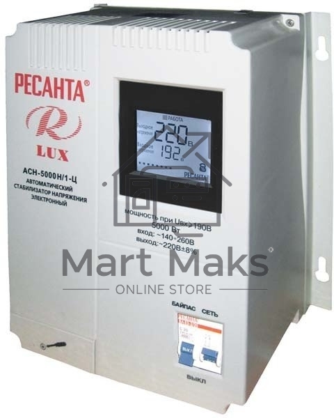 Стабилизаторы напряжения Ресанта АСН-5 000 Н/1-Ц 63/6/16 Стабилизатор Lux 220В±8%, Габариты 260х155х310, Вес 8кг