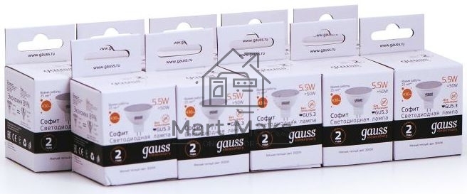 Лампа светодиодная Gauss Elementary MR16 5.5Вт цок.: GU5.3 спот 220B 3000K св. свеч. белый. теп. (упак.: 10 шт)