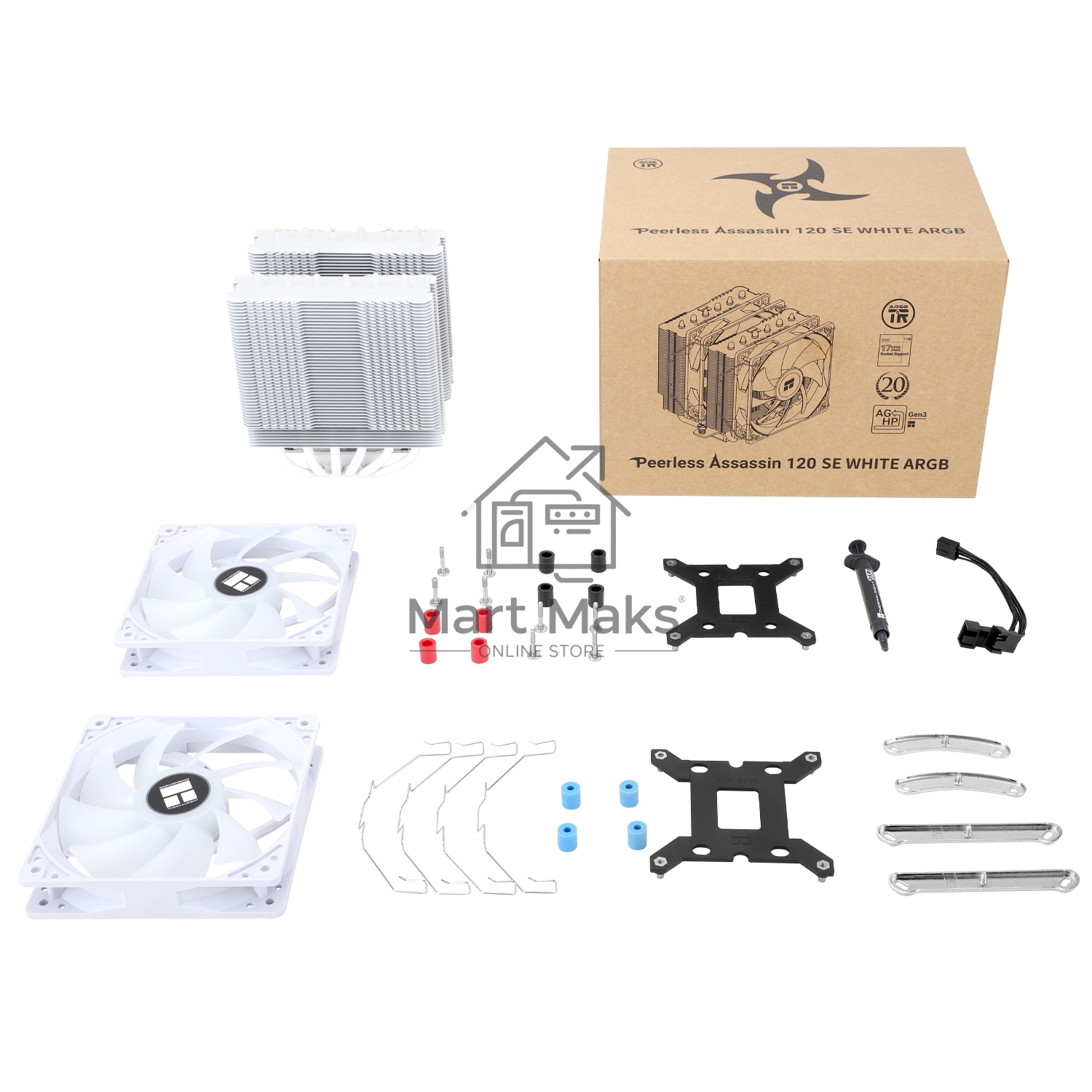 Кулер для процессора Thermalright Peerless Assassin 120 SE White ARGB (4-pin PWM, 155mm, Ni/CU, 6x6mm, ARGB, 2x120mm, 66.17CFM, 25.6dBA, 1550RPM, S: 1700, 1200, 115X, AM5, AM4)