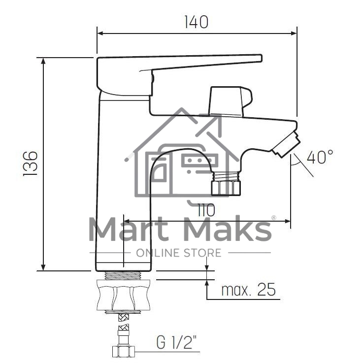 SL141-001F-1 Смеситель для умывальника с душем, Ø35