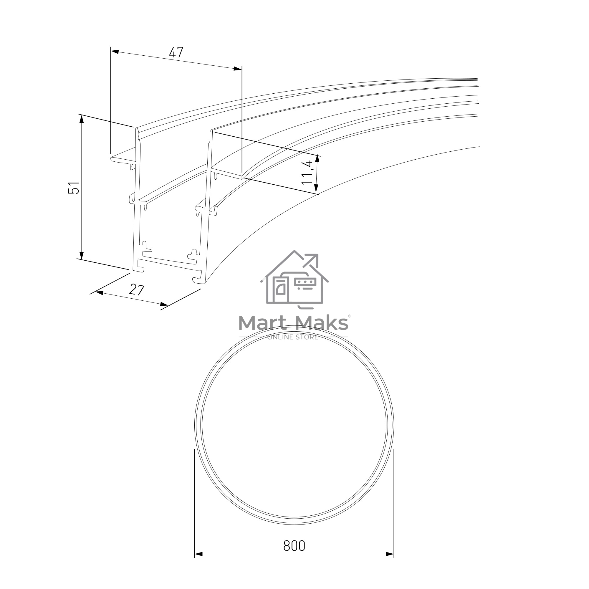 Slim Magnetic Шинопровод встраиваемый (черный) (? 800мм) 85158/00