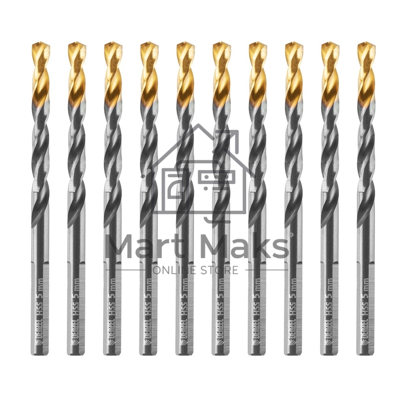 Сверло по металлу, 5 мм, HSS-Tin, Golden Tip, 10 шт. Denzel