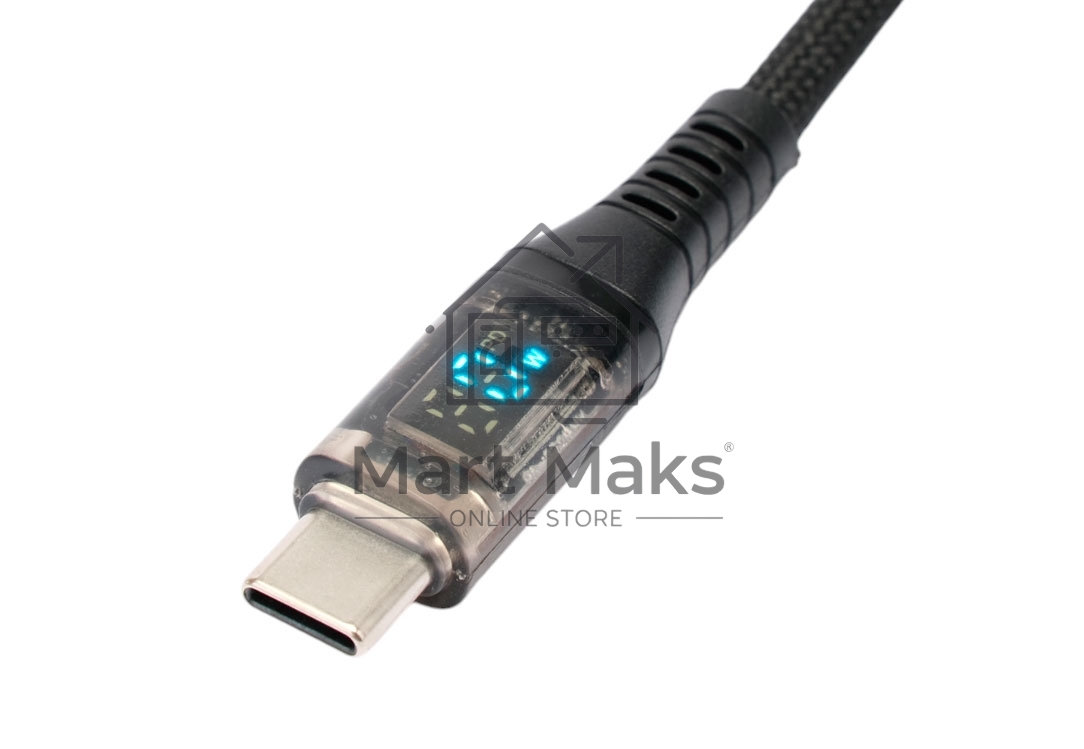 Кабель USB2.0 Cablexpert CCP-USB2-CMCM-SCR-1M, AM/Type-C, 6A, 66Вт, PD/QC3.0, дисплей, оплетка, медь, 1м, черный, пакет