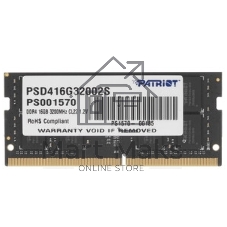 Оперативная память Patriot Signature, DDR4, 16GB (1x16 GB), 3200 MHz, CL22, SO-DIMM