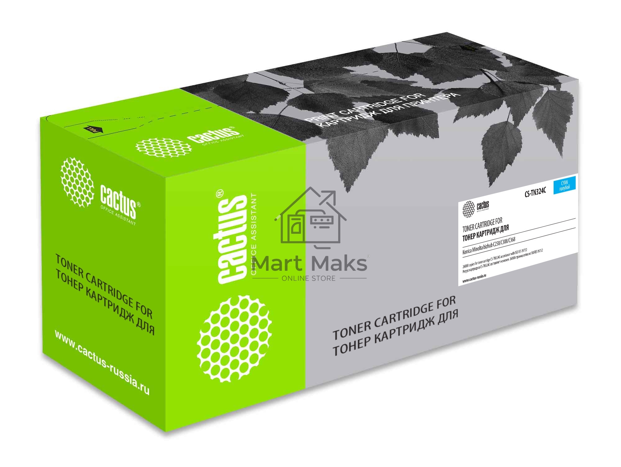 Картридж лазерный Cactus CS-TN324C голубой (26000стр.) для Konica Minolta bizhub C258/C308/C368