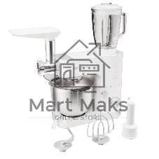 Кухонная машина Korting KKM 0105 Polar мощность 1200 Вт, 7 насадок (планетарный миксер с 3-мя насадками, мясорубка, насадка для колбас, насадка для кеббе, насадка-блендер), объем чаши 5.5 л, 8 скоростей, импульсный режим, механическое управление, белый