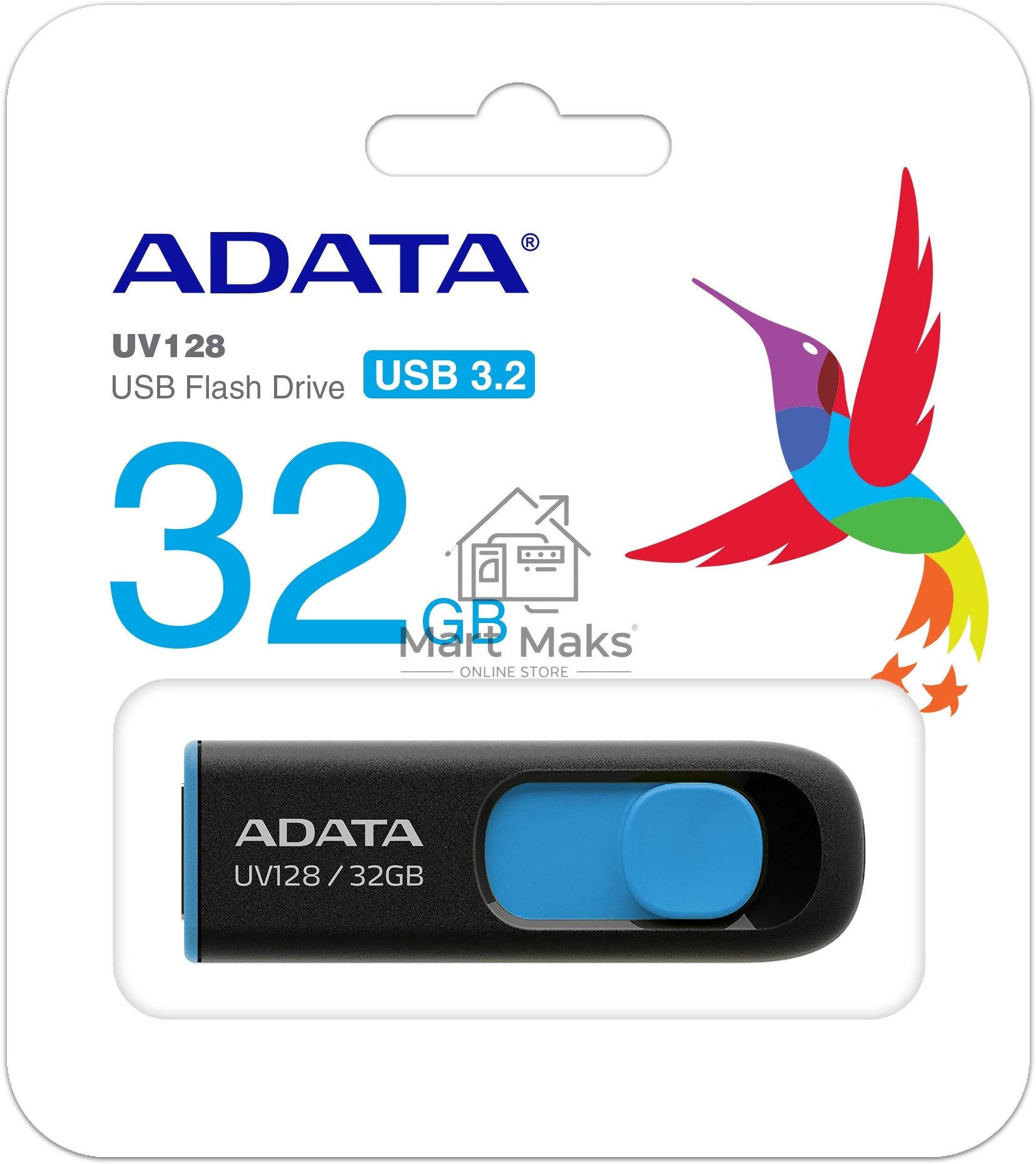 Флешка USB R/W ADATA R/W 32Gb UV128 AUV128-32G-RBE USB3.0 синий/черный