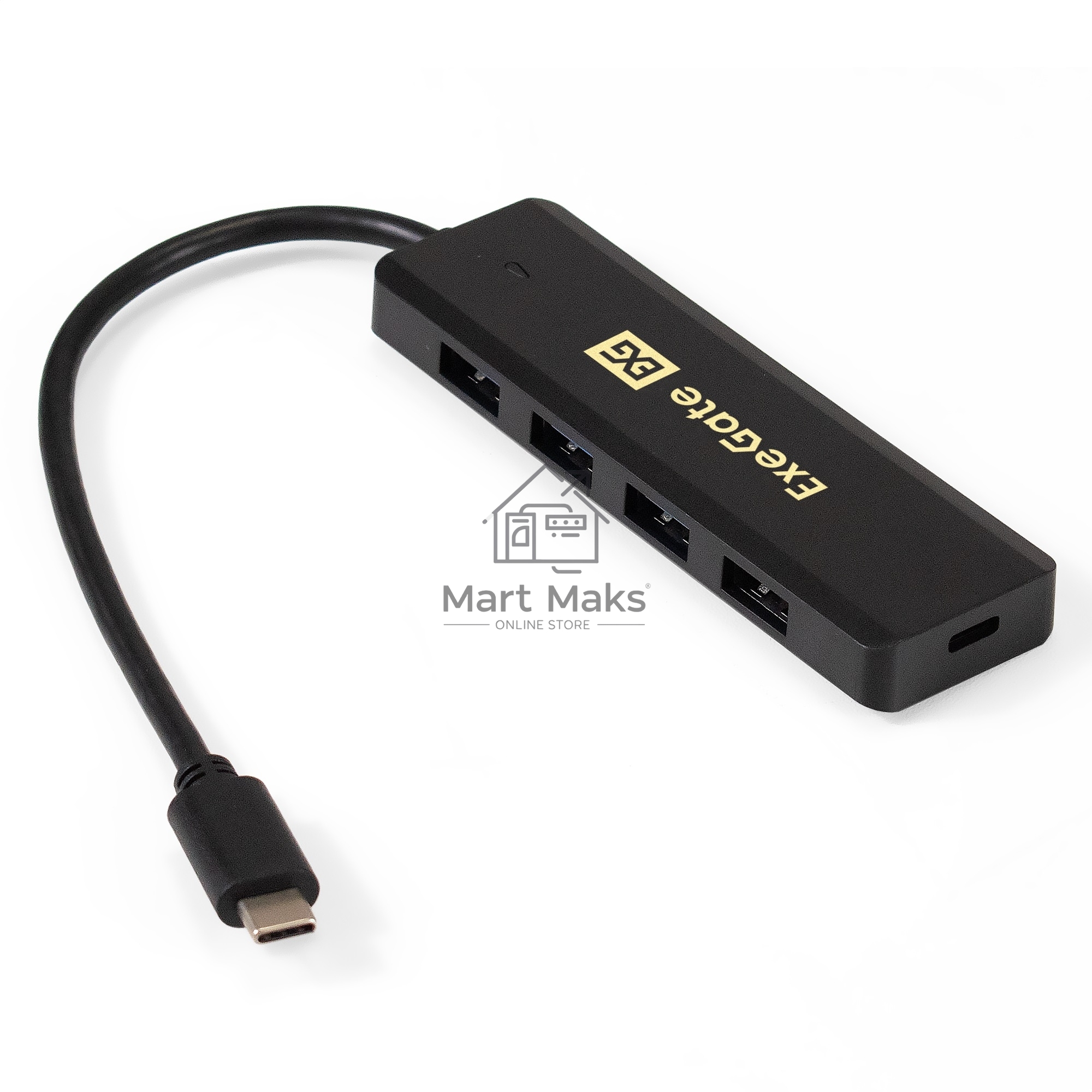 Хаб USB (концентратор) ExeGate DUB-4CP/1 (кабель-адаптер USB Type C --> 4xUSB3.0, Plug&Play, черный)