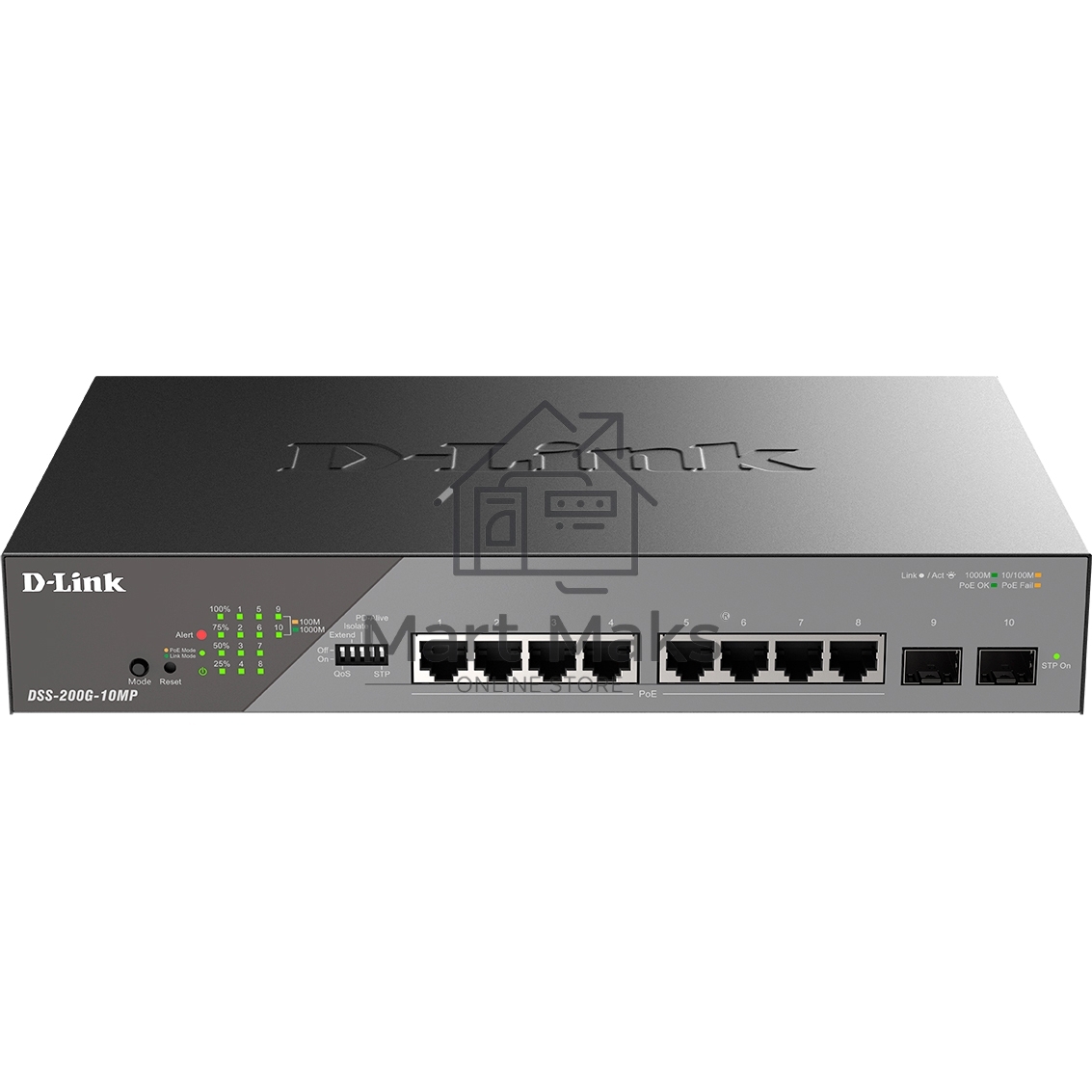 Сетевой коммутатор Smart L2 Surveillance Switch 8х1000Base-T PoE, 2x1000Base-X SFP, PoE Budget 130W, Long-range PoE up to 250m