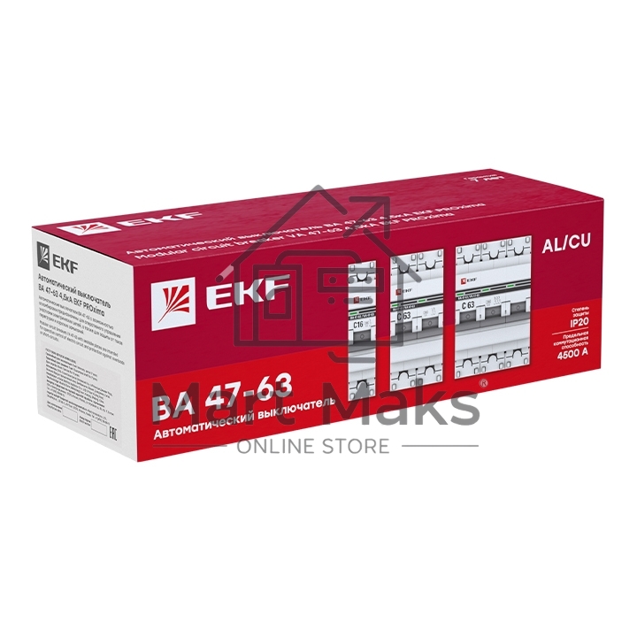 Выключатель автоматический модульный 1п B 6А 4.5кА ВА 47-63 PROxima EKF mcb4763-1-06B-pro