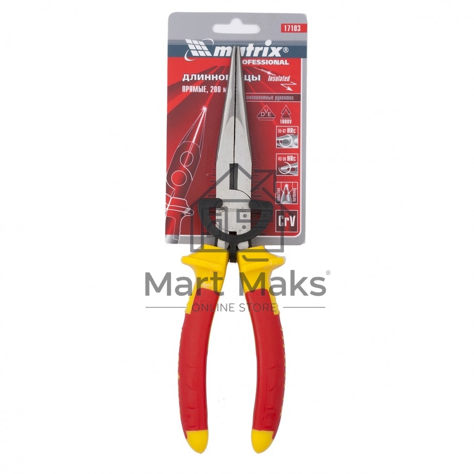 Длинногубцы прямые Matrix Insulated, 200мм, двухкомпонентные рукоятки PROFESSIONAL
