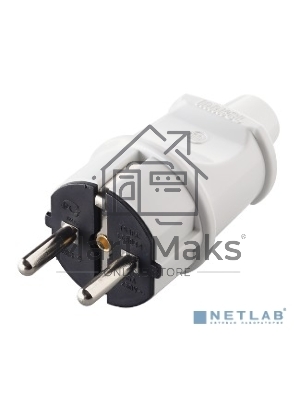 Вилка прямая с заземлением белая MAKEL 10002