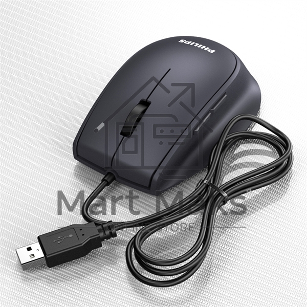 Мышь проводная Philips SPK7327 черный, 1600 dpi, USB, кнопки - 5