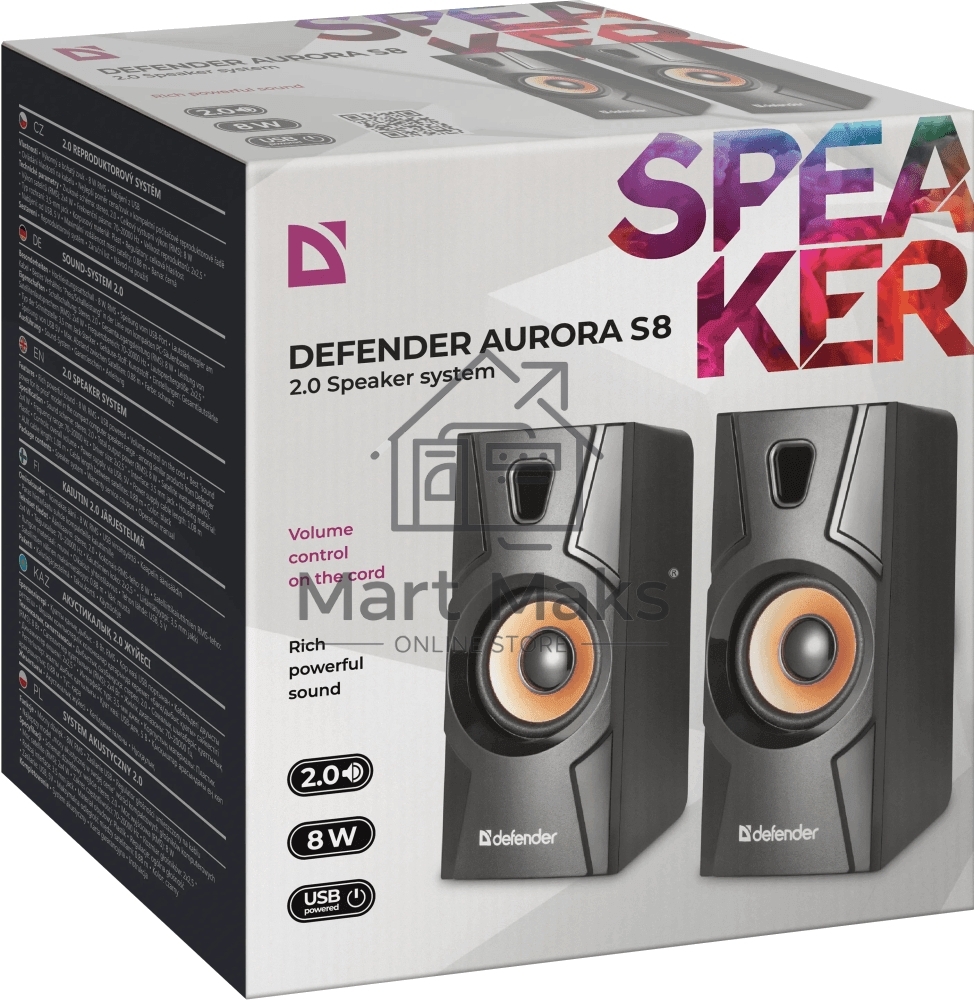 Акустическая система 2.0 Defender Aurora S8 черный, 8 Вт, питание от USB