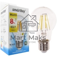 Лампа светодиодная Filament Smartbuy-A60-8W/3000/E27