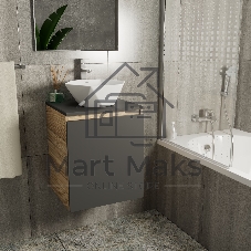 Тумба Bau Dream Blackwood 50 графит, раковина BAU Crystal 40х40, смеситель для раковины высокий Hotel Still, нержавеющая сталь