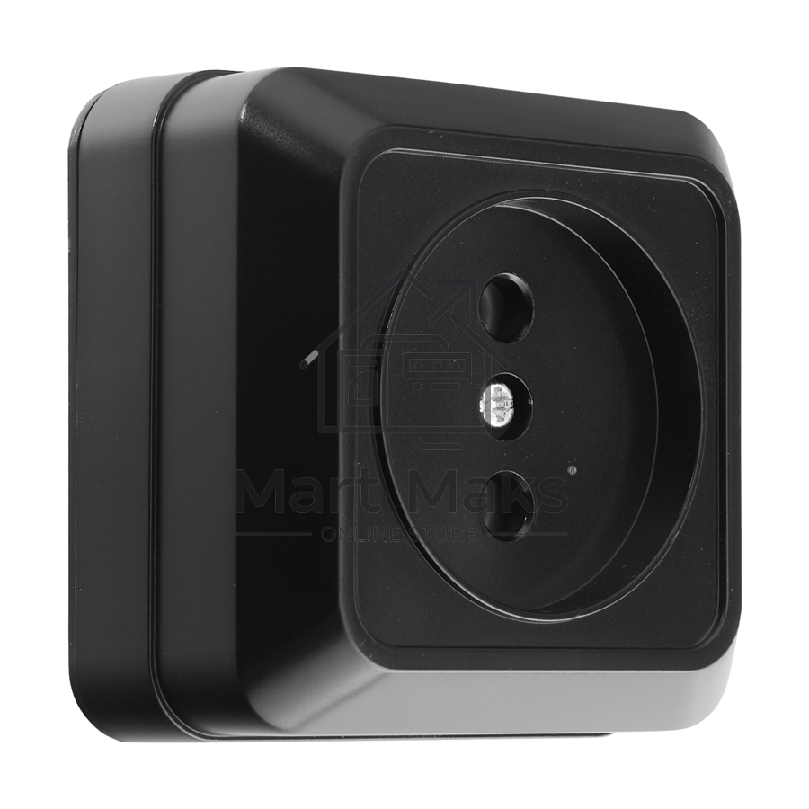 Розетка 2П открытой установки IP20 10А 250В (керамика) черная  Альфа General